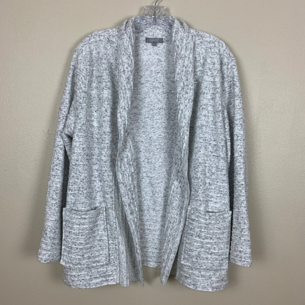 Habitat Clothes to Live In Womens L Cardigan Open Front Knit Soft Gray Pockets